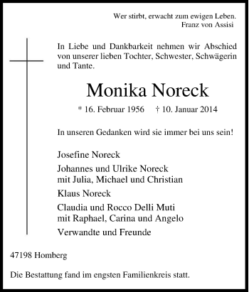 Traueranzeige von Monika Noreck von Tageszeitung