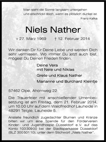 Traueranzeige von Niels Nather von Tageszeitung