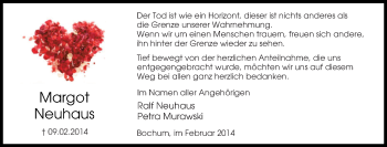 Traueranzeige von Margot Neuhaus von Tageszeitung