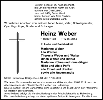 Traueranzeige von LHeinz Weber von Tageszeitung