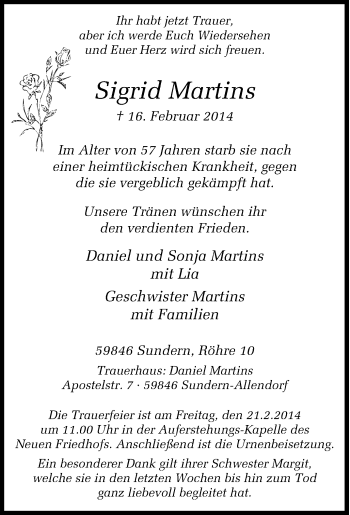 Traueranzeige von Sigrid Martins von Tageszeitung