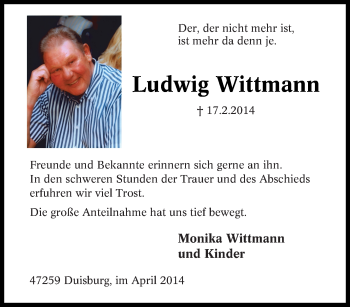 Traueranzeige von Ludwig Wittmann von Tageszeitung