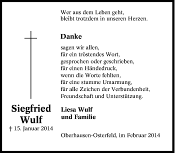 Traueranzeige von Siegfried Wulf von Tageszeitung