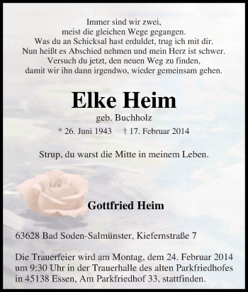 Traueranzeige von Elke Heim von Tageszeitung