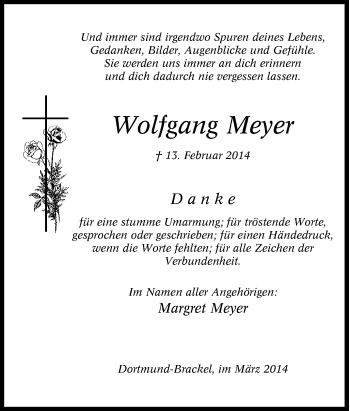 Traueranzeige von Wolfgang Meyer von Tageszeitung