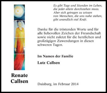 Traueranzeige von Renate Callsen von Tageszeitung