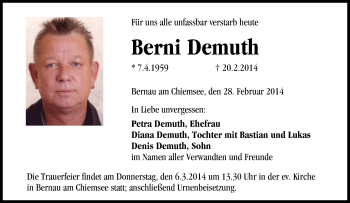 Traueranzeige von Berni Demuth von Tageszeitung