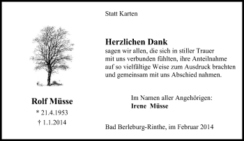 Traueranzeige von Rolf Müsse von Tageszeitung