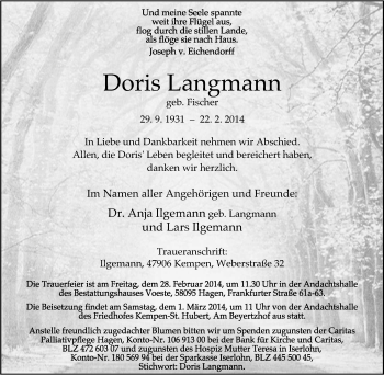 Traueranzeige von Doris Langmann von Tageszeitung