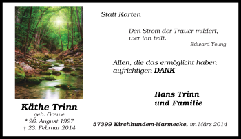 Traueranzeige von Käthe Trinn von Tageszeitung