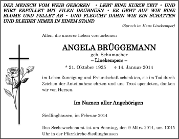 Traueranzeige von Angela Brüggemann von Tageszeitung