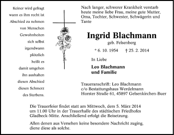 Traueranzeige von Ingrid Blachmann von Tageszeitung