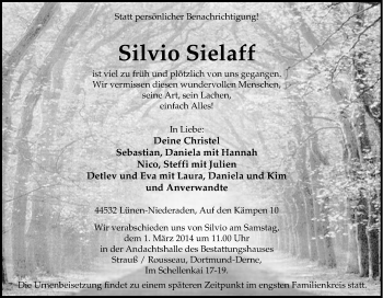 Traueranzeige von Silvio Sielaff von Tageszeitung