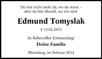 Traueranzeige von Edmund Tomyslak von Tageszeitung