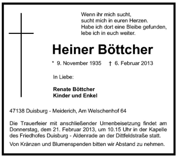 Traueranzeige von Heiner Böttcher von Tageszeitung