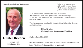 Traueranzeige von Günter Brieden von Tageszeitung