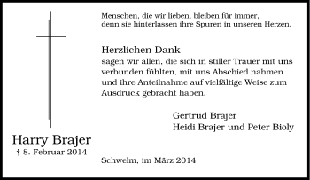 Traueranzeige von Harry Brajer von Tageszeitung