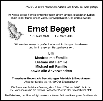Traueranzeige von Ernst Begert von Tageszeitung