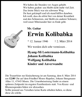 Traueranzeige von Erwin Kolibabka von Tageszeitung