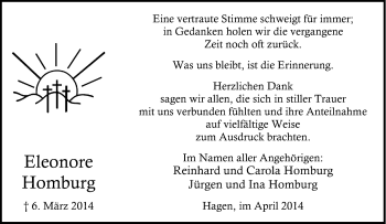 Traueranzeige von Eleonore Homburg von Tageszeitung