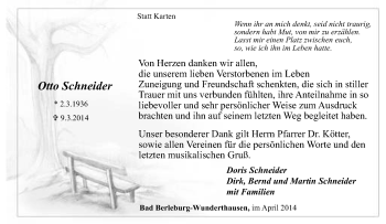 Traueranzeige von Otto Schneider von Tageszeitung