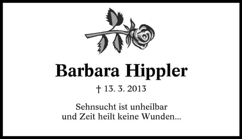  Traueranzeige für Barbara Hippler vom 13.03.2014 aus Tageszeitung