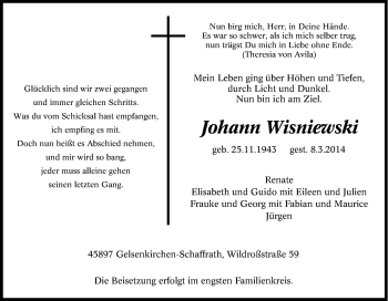 Traueranzeige von Johann Wisniewski von Tageszeitung