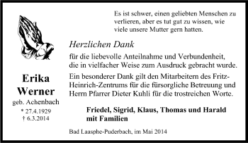 Traueranzeige von Erika Werner von Tageszeitung