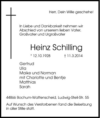 Traueranzeige von Heinz Schilling von Tageszeitung