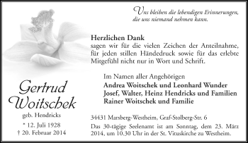 Traueranzeige von Gertrud Woitschek von Tageszeitung