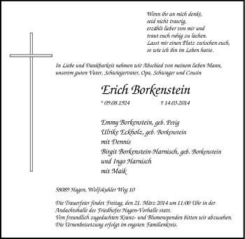 Traueranzeige von Erich Borkenstein von Tageszeitung