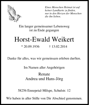 Traueranzeige von Horst-Ewald Weikert von Tageszeitung