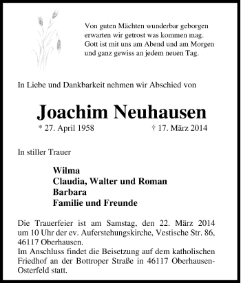 Traueranzeige von Joachim Neuhausen von Tageszeitung