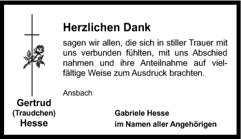 Traueranzeige von Gertrud Hesse von Tageszeitung