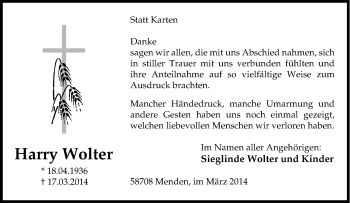 Traueranzeigen von Harry Wolter TrauerinNRW.de