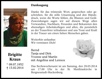 Traueranzeige von Brigitte Kraus von Tageszeitung