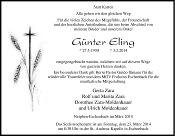 Traueranzeige von Günter Eling von Tageszeitung