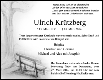 Traueranzeige von Ulrich Krützberg von Tageszeitung