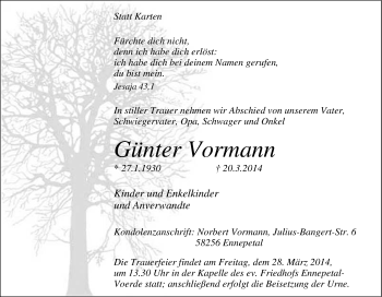 Traueranzeige von Günter Vormann von Tageszeitung