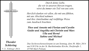 Traueranzeige von Theodor Schlering von Tageszeitung