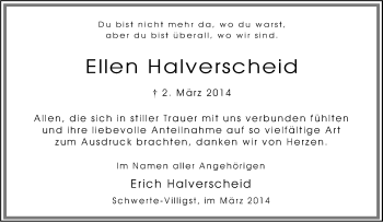 Traueranzeige von Ellen Halverscheid von Tageszeitung