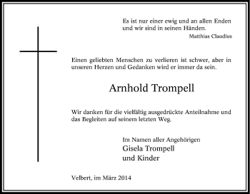 Traueranzeige von Arnhold Trompell von Tageszeitung