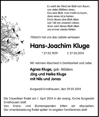 Traueranzeige von Hans-Joachim Kluge von Tageszeitung
