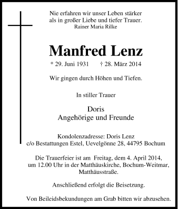 Traueranzeige von Manfred Lenz von Tageszeitung