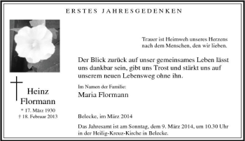 Traueranzeige von Heinz Flormann von Tageszeitung