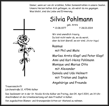 Traueranzeige von Silvia Pohlmann von Tageszeitung