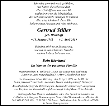 Traueranzeige von Gertrud Stiller von Tageszeitung