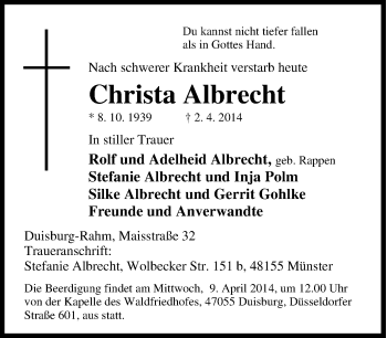 Traueranzeige von Christa Albrecht von Tageszeitung