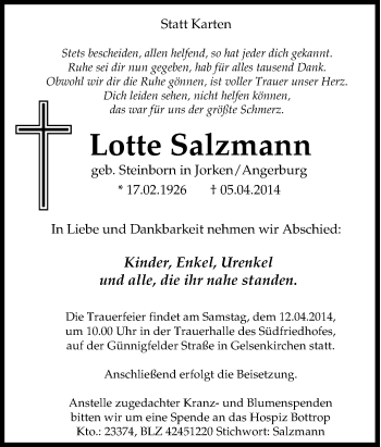 Traueranzeige von Lotte Salzmann von Tageszeitung