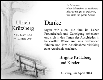 Traueranzeige von Ulrich Krützberg von Tageszeitung